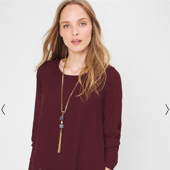 CLEARANCE! Burgundy WHBM L/S Tiered Blouse Size 2 EUC - Picture 6 of 7